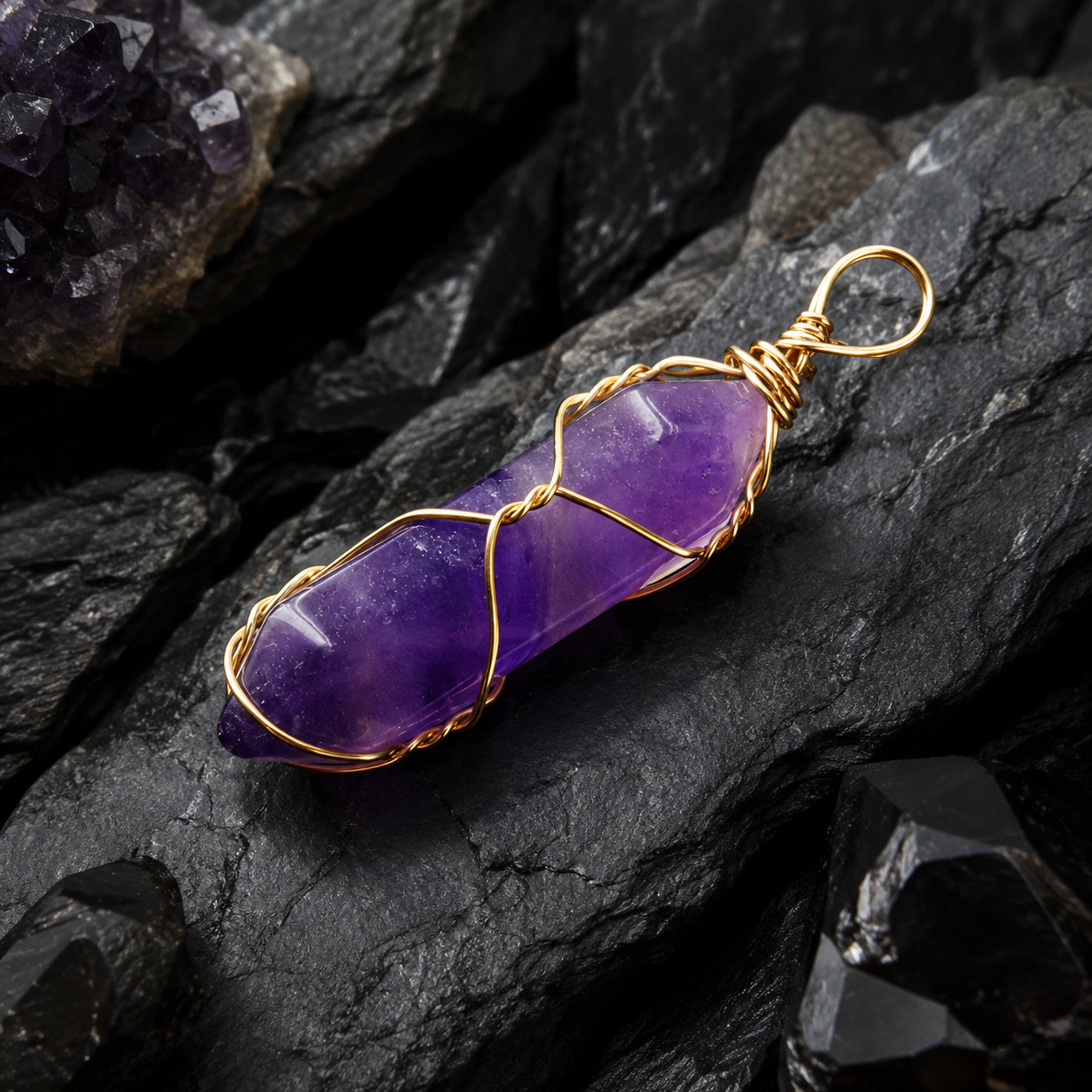 Natural Amethyst Point Pendant I (10 × 42mm)