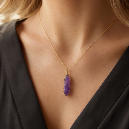 Natural Amethyst Point Pendant I (10 × 42mm)